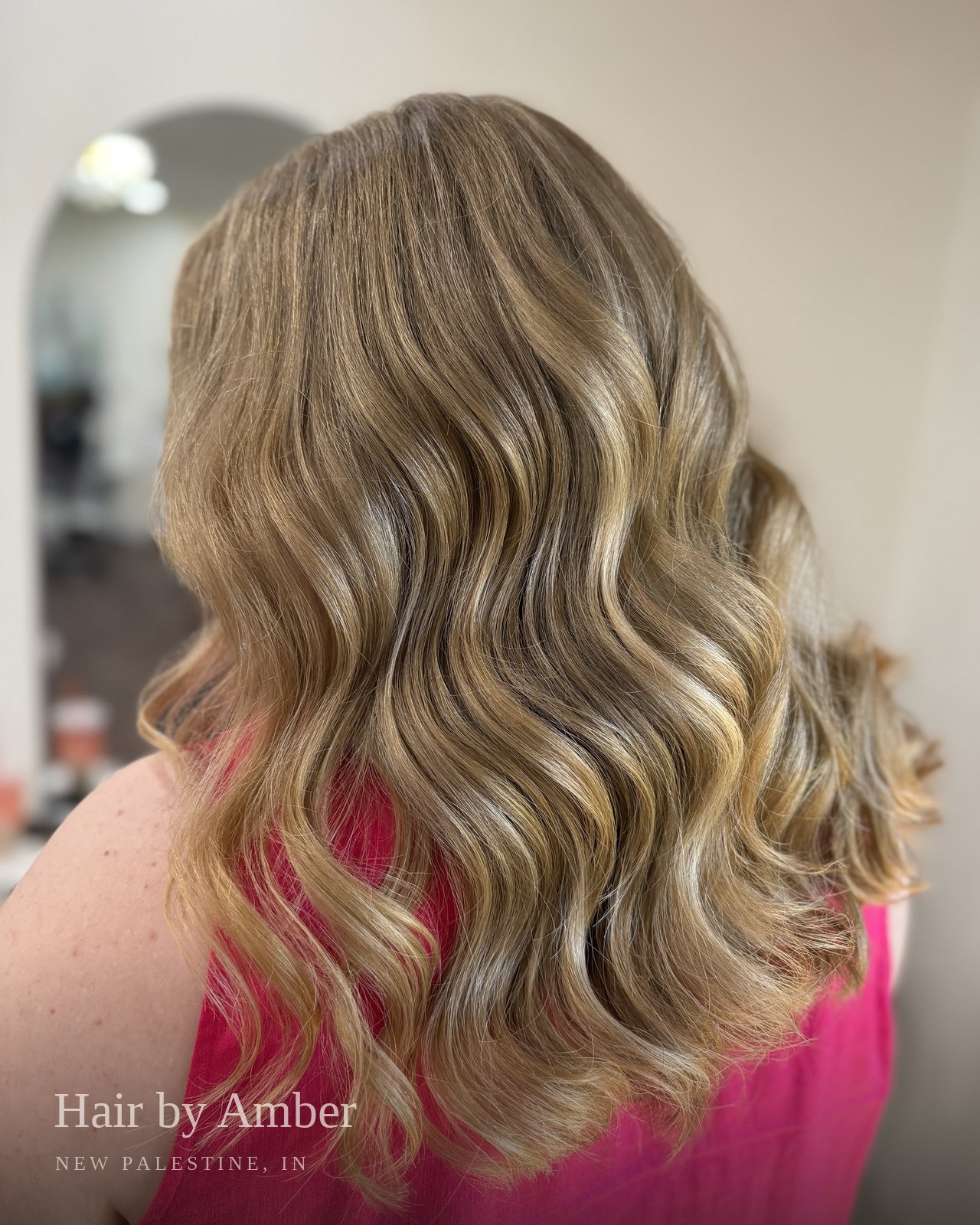 Hair by Amber — blonde balayage with soft waves